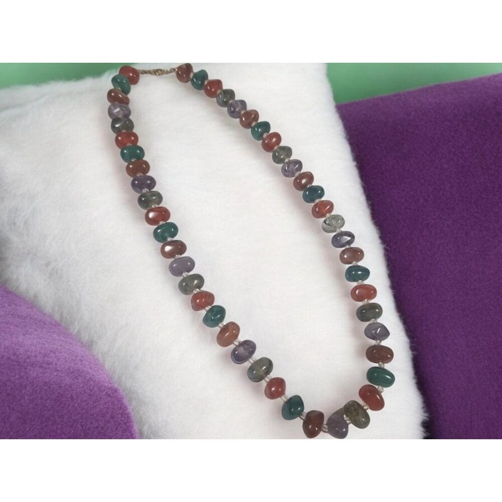 Vintage Lucite Nugget Bead Choker Necklace, Faux Stone Rainbow Necklace, Colorfu